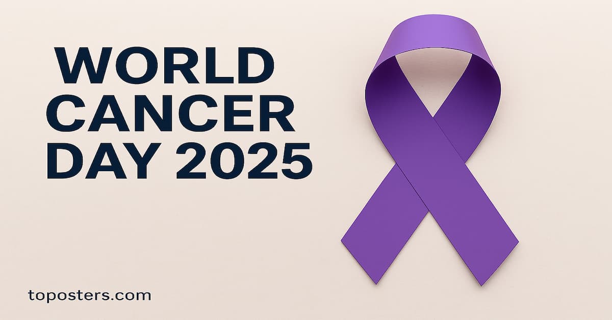 World Cancer Day 2025: Date, Theme, History and Significance Purple awareness ribbon with sentence 'World Cancer Day 2025' written on a light background